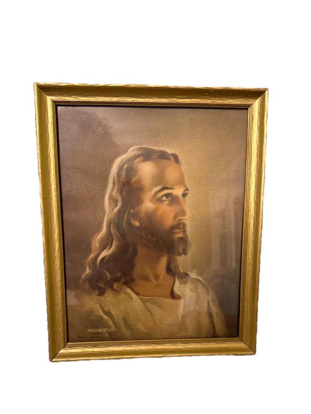 Vintage Warner Sallman MCM Framed Gold Trim  Kriebel Bates Jesus Christ Art